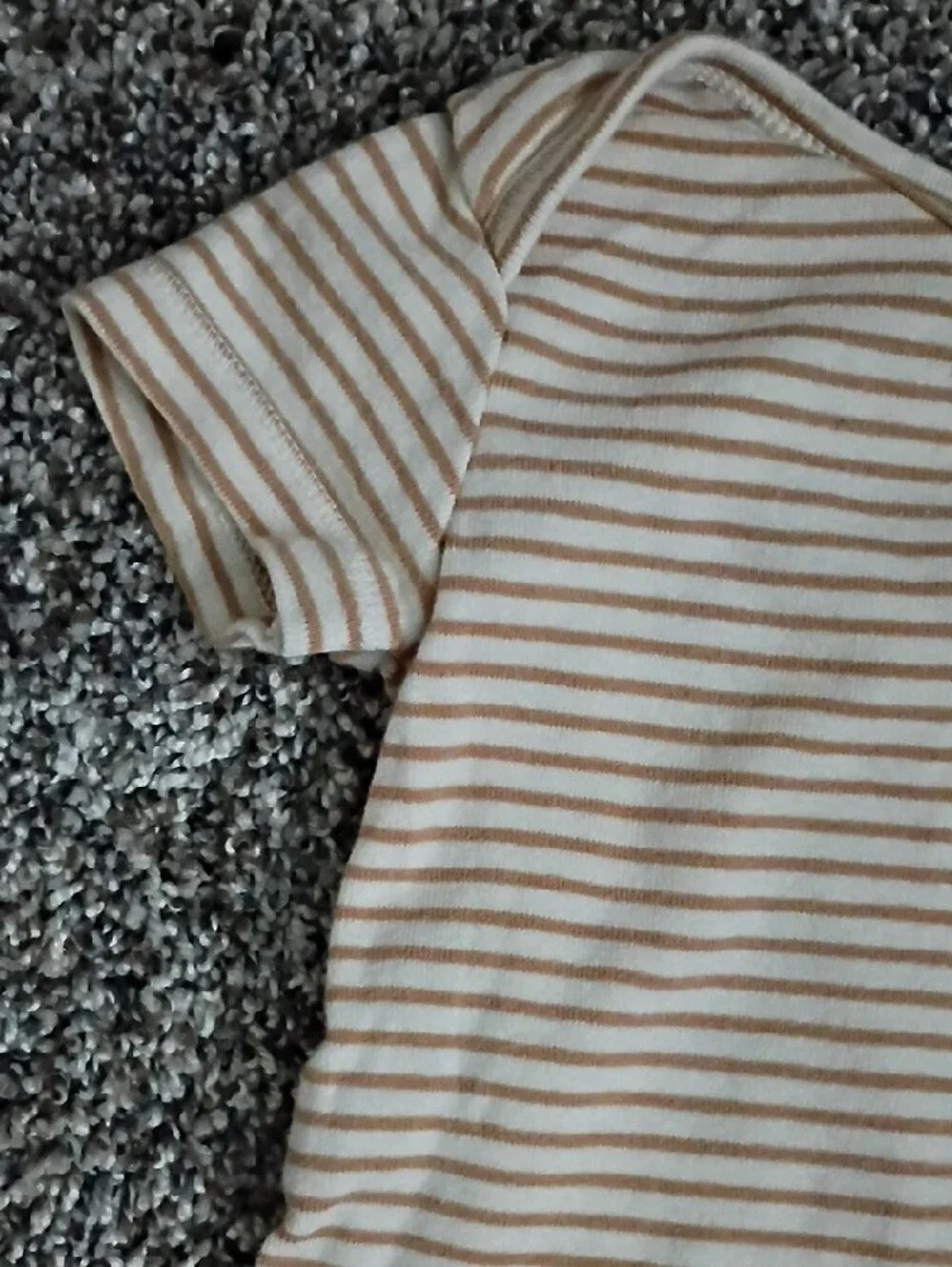 Old Navy Beige & White Striped Short-Sleeve Baby One-Piece